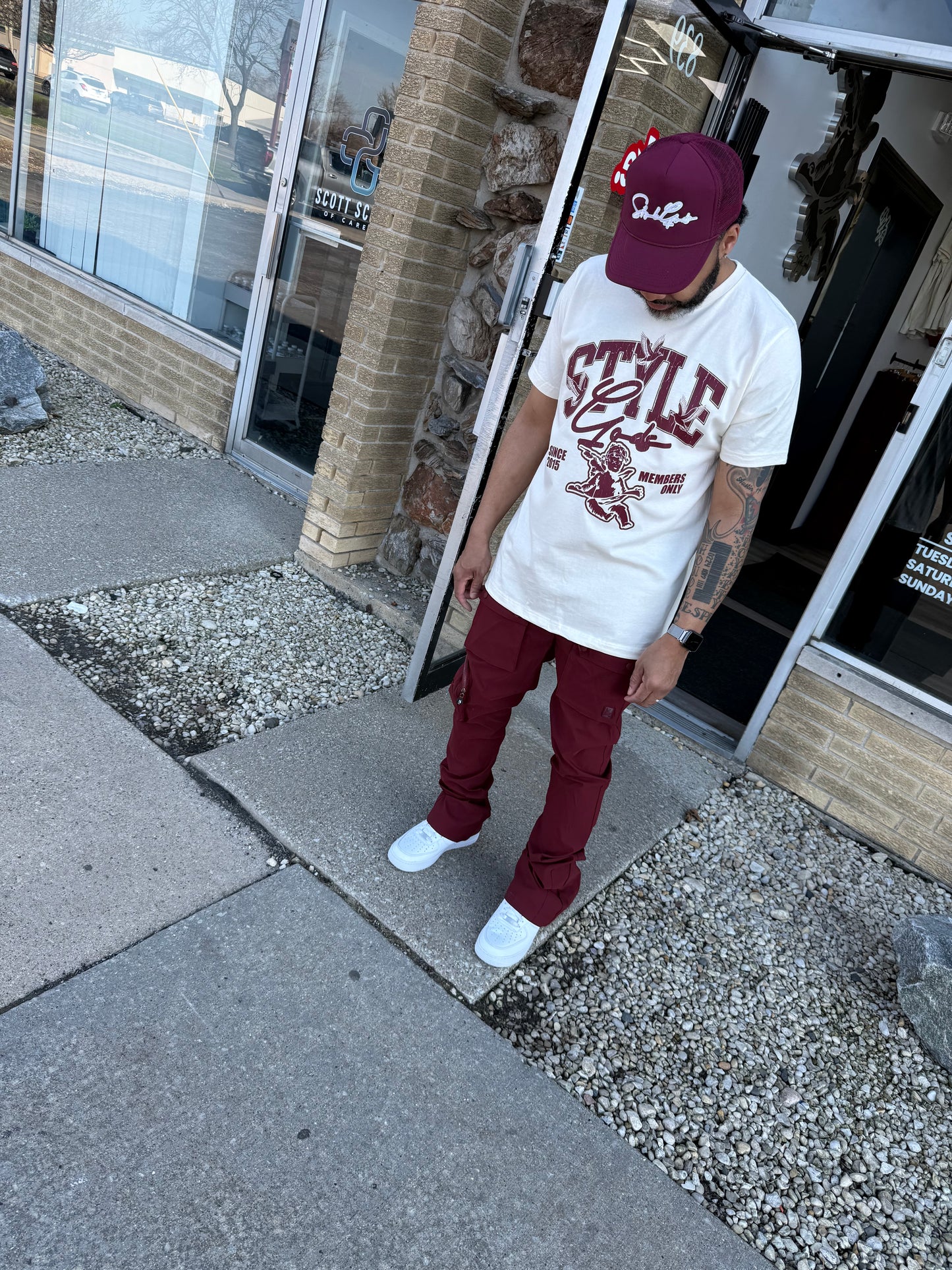 StyleGods Angel T Shirt - Tan\Maroon