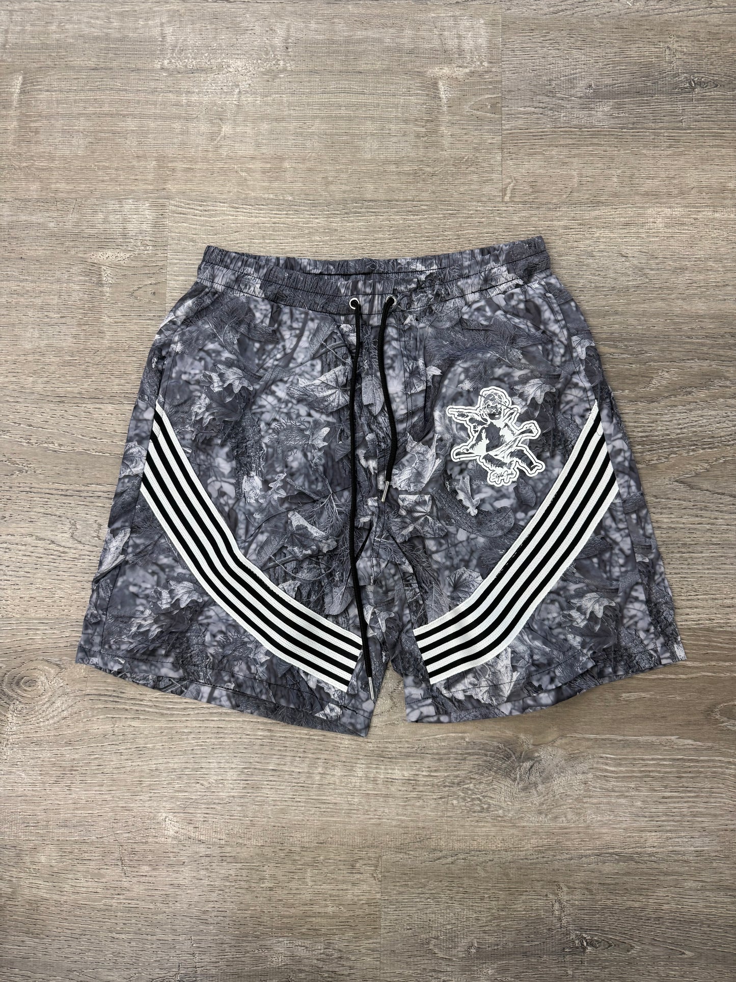 StyleGods Angel Nylon Shorts - Black Leaf