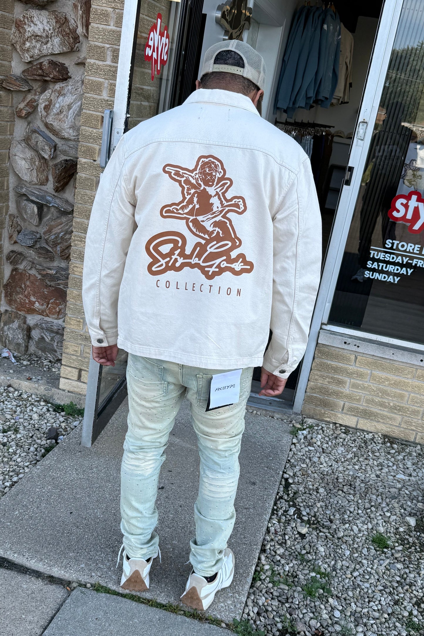 StyleGods Denim Long Sleeve Crop Button up Shirt - Tan