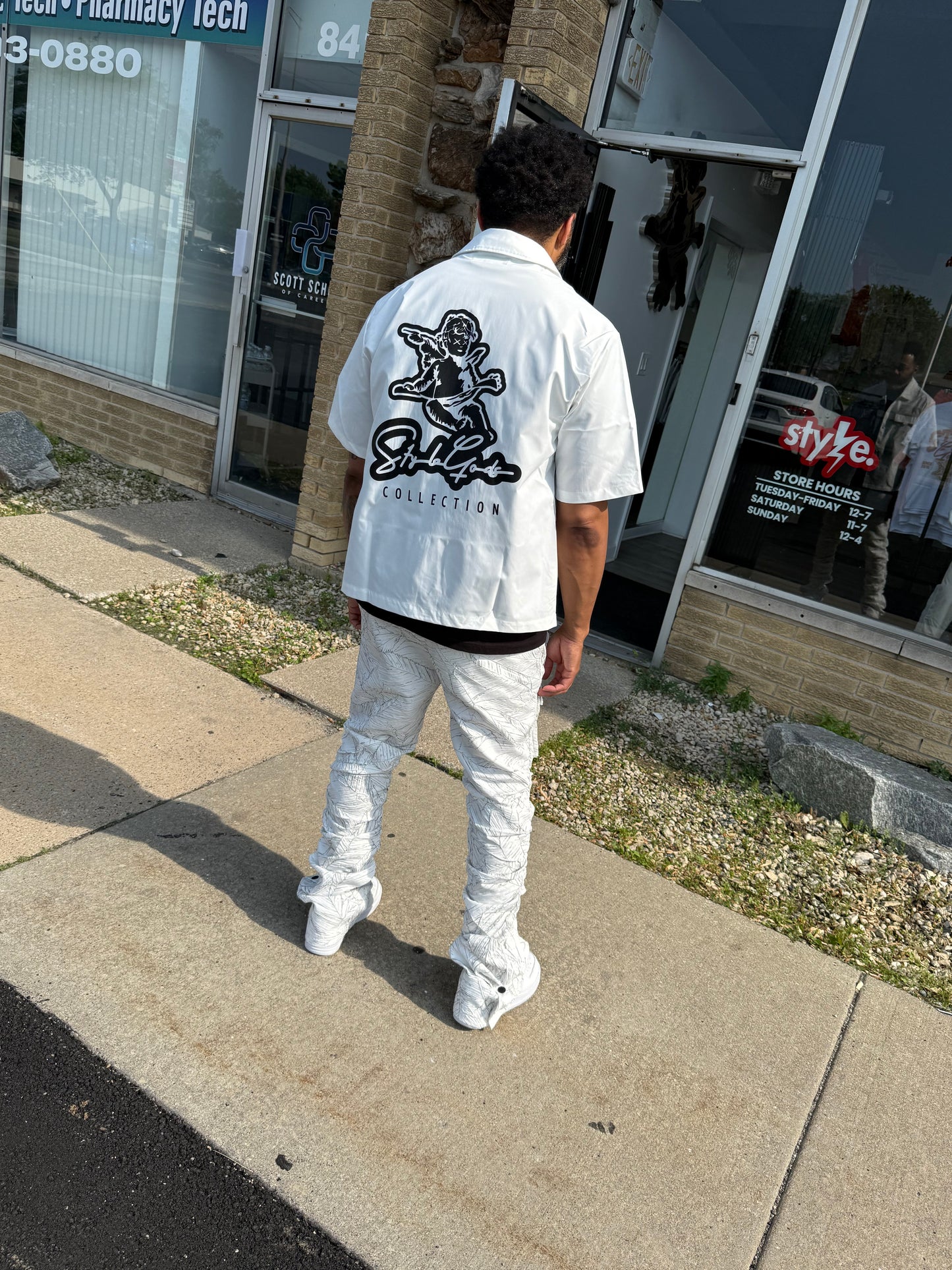 StyleGod Angel White Crop Button up Shirt - White\Black