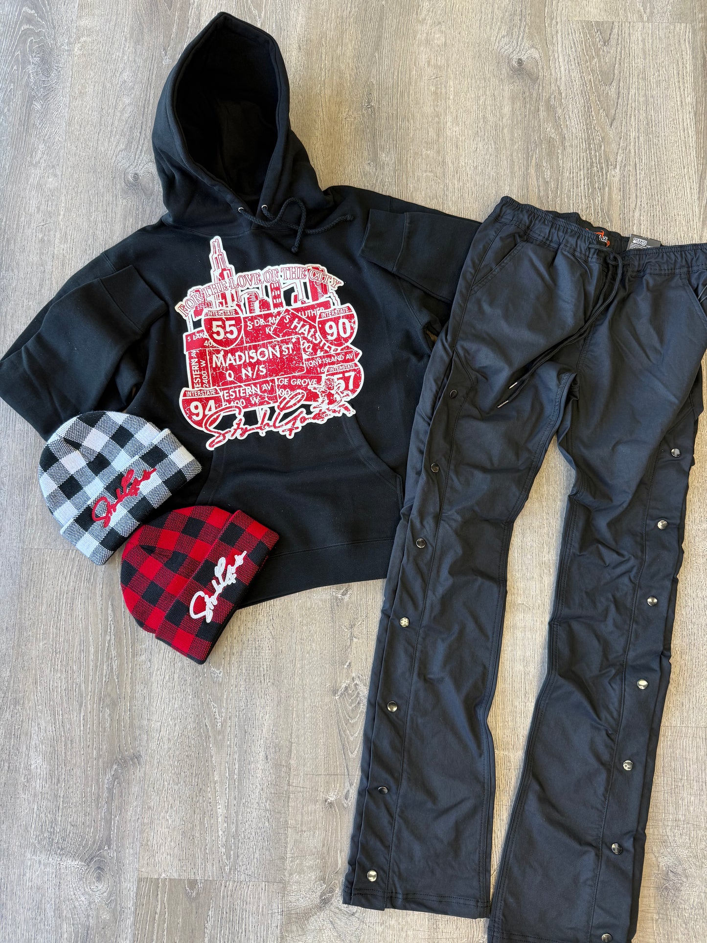 StyleGods City Hooded SweatShirt - Black\Red Clearance