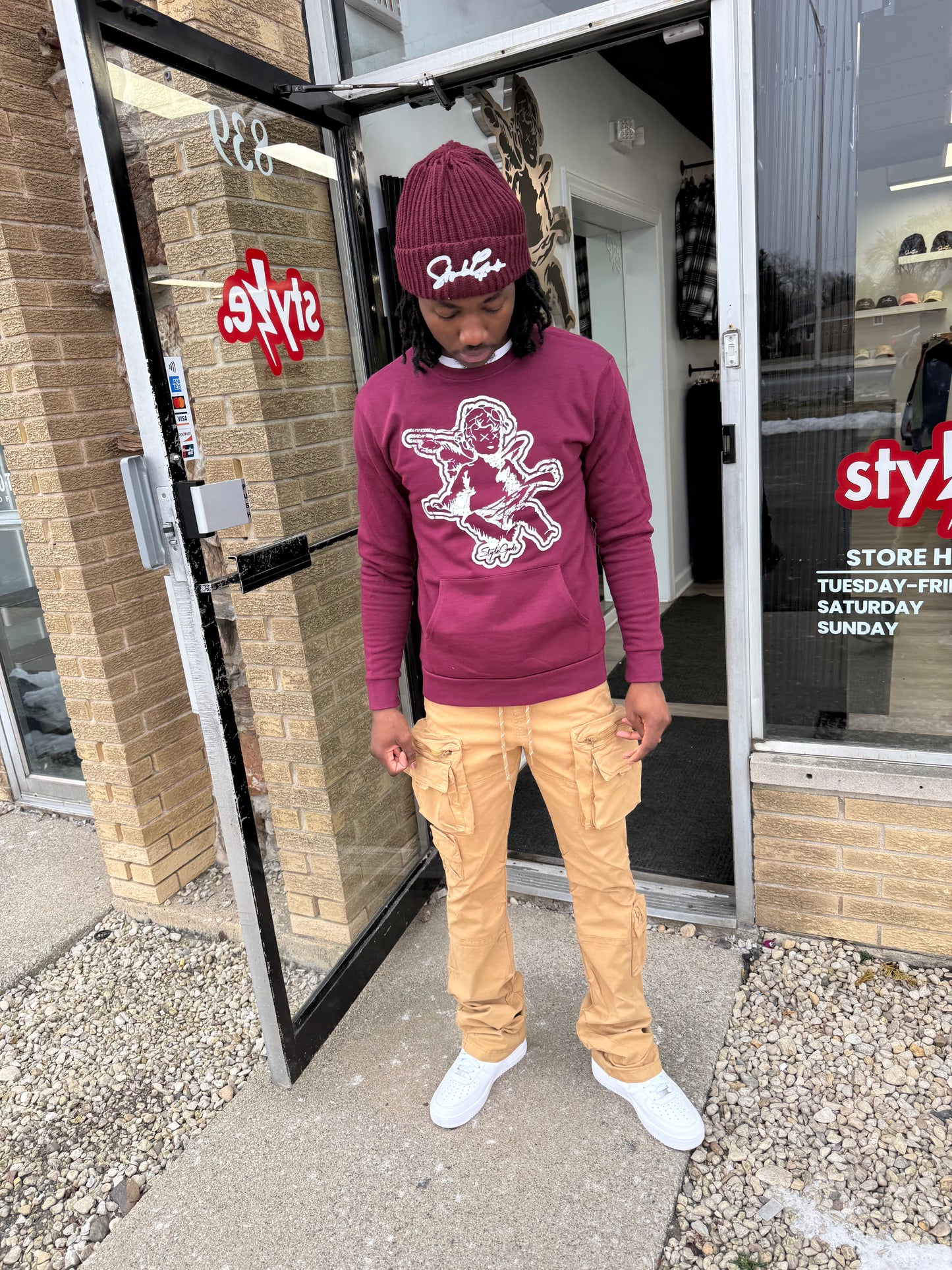 StyleGods Angel Pocket Crew SweatShirt - Maroon