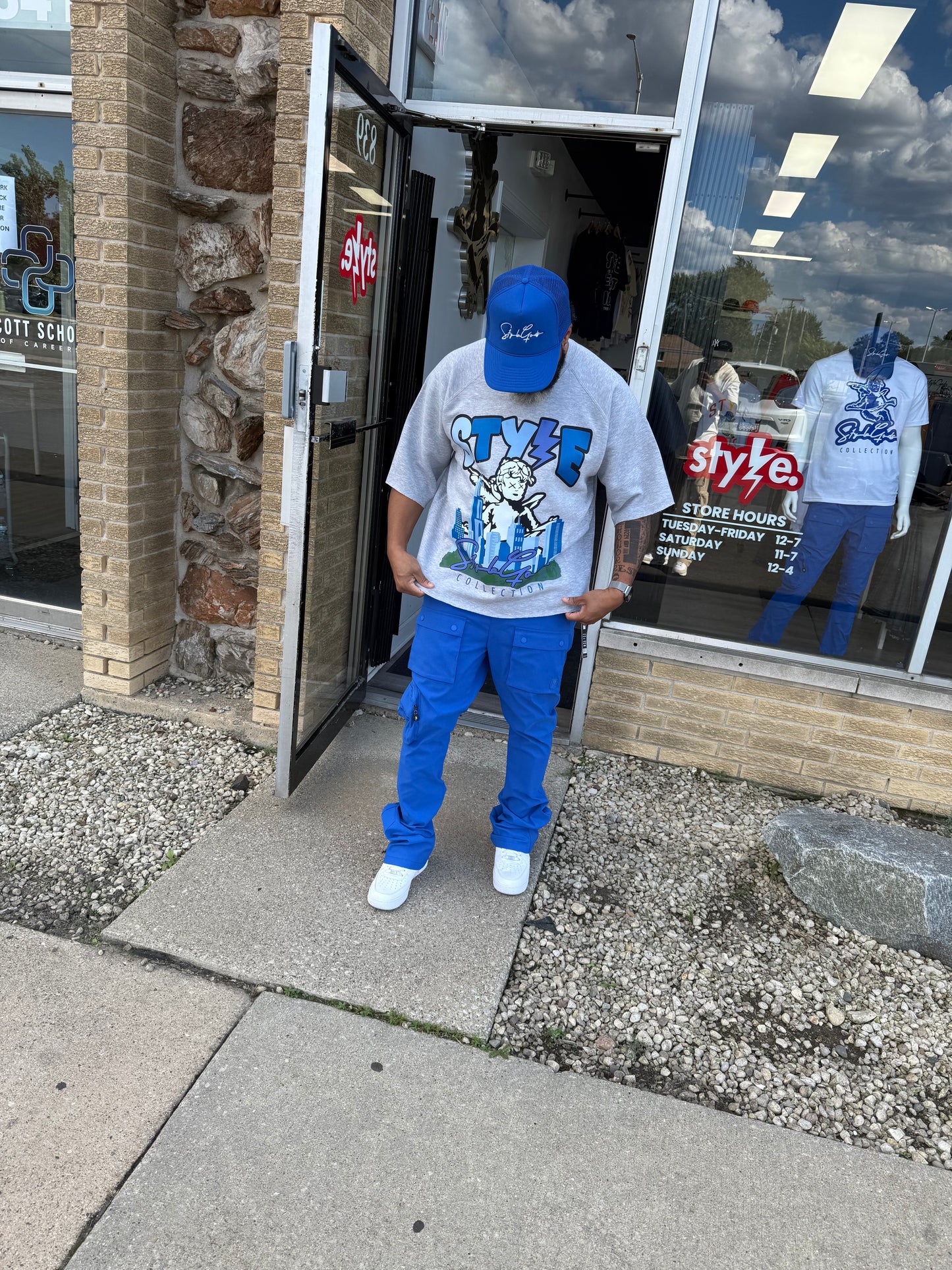 StyleGods City Fleece Crop - Grey\White\Blue