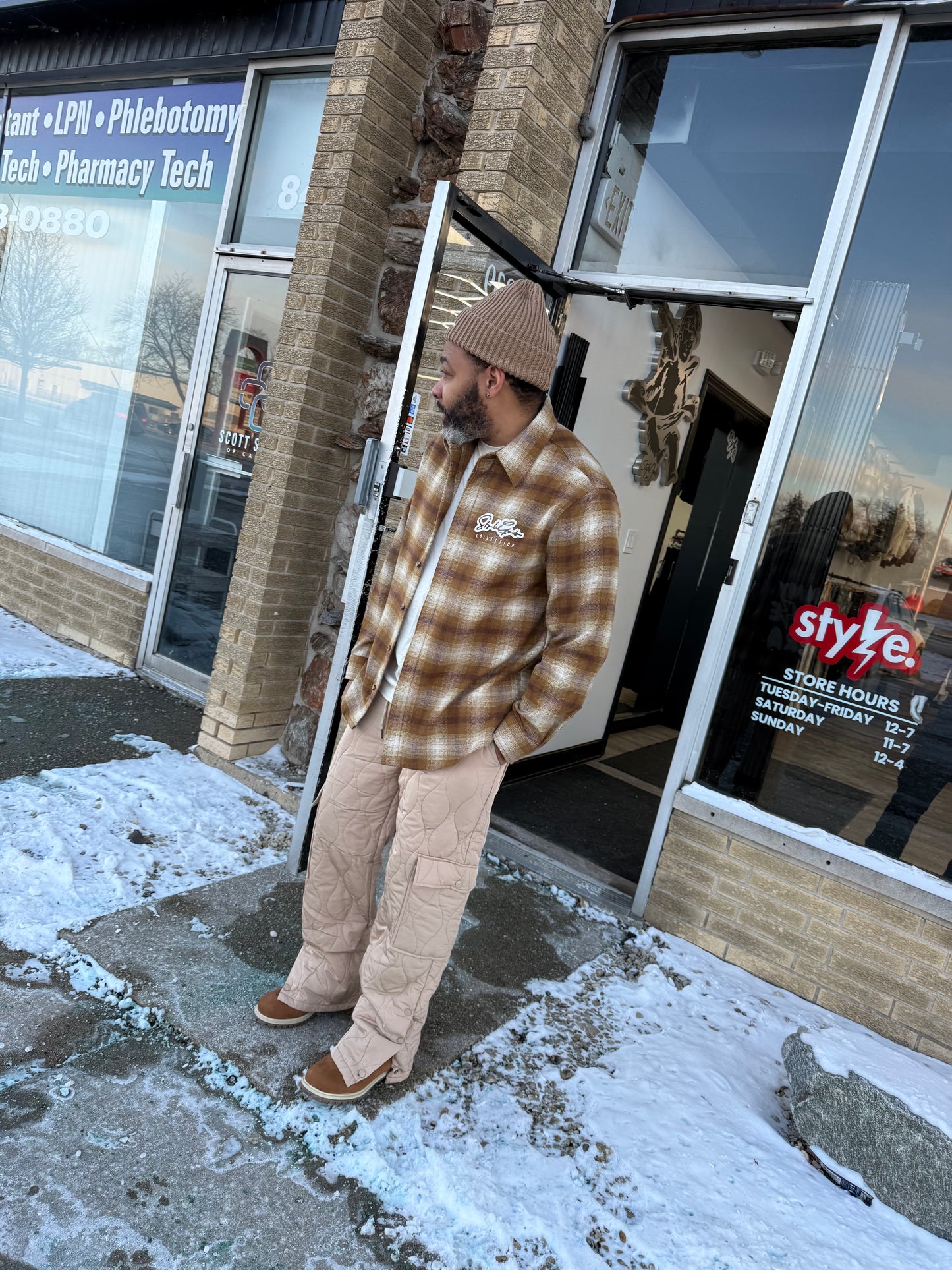 Quilted Stacked Cargo- Tan