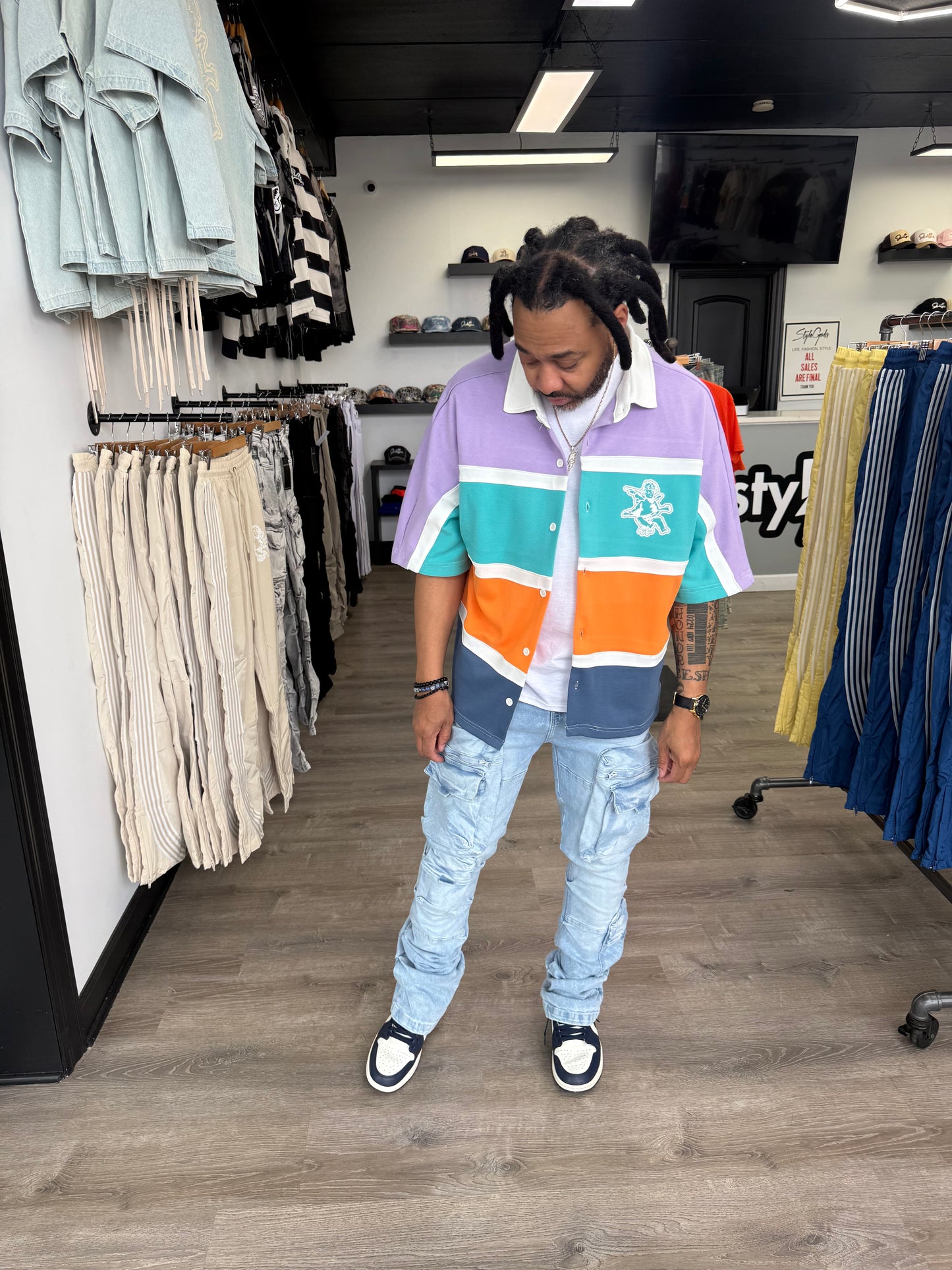 StyleGods Crop Button up- Purple Multi