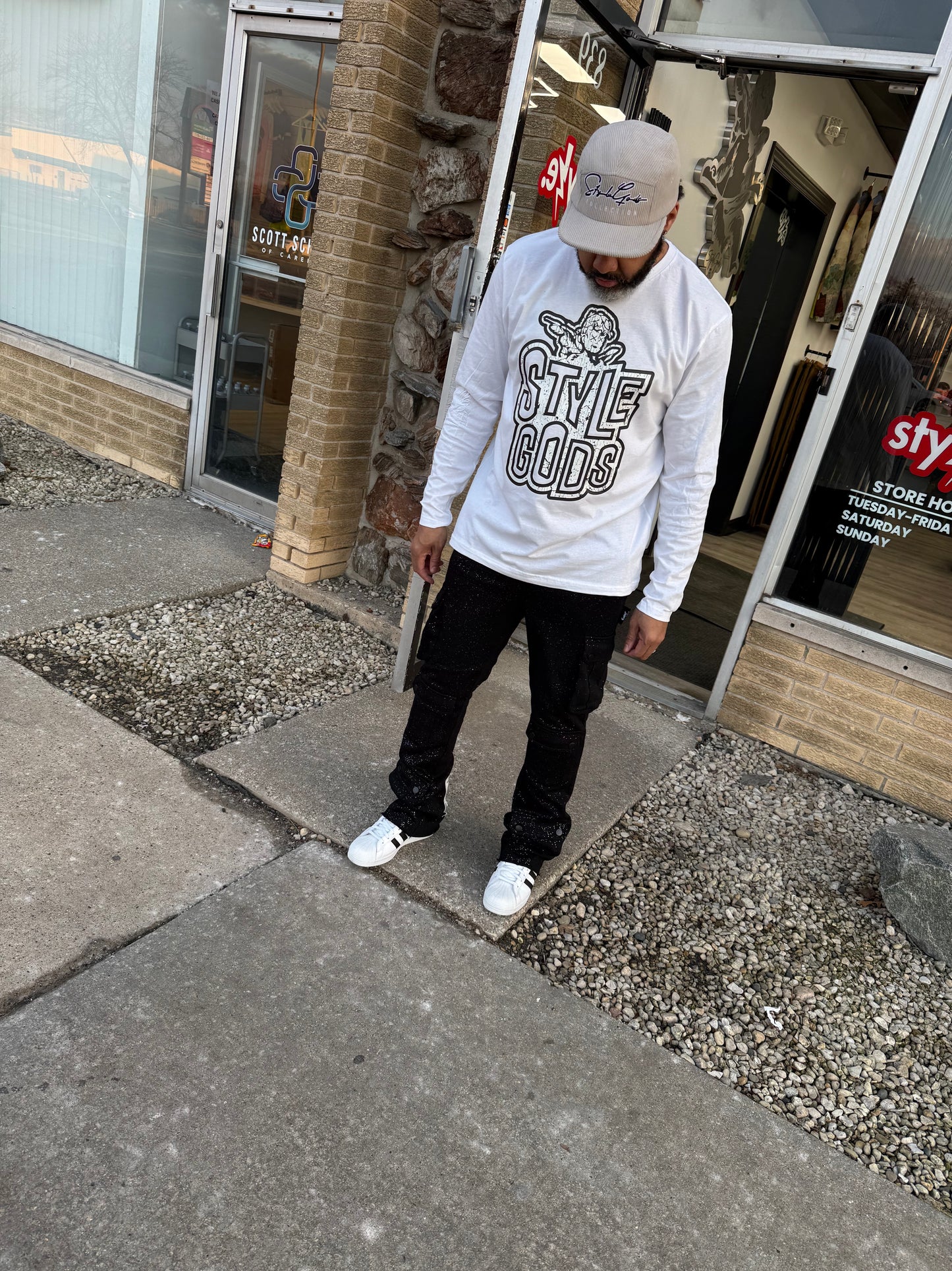 Voyage Studio Rhinestone Stacked Joggers- Black