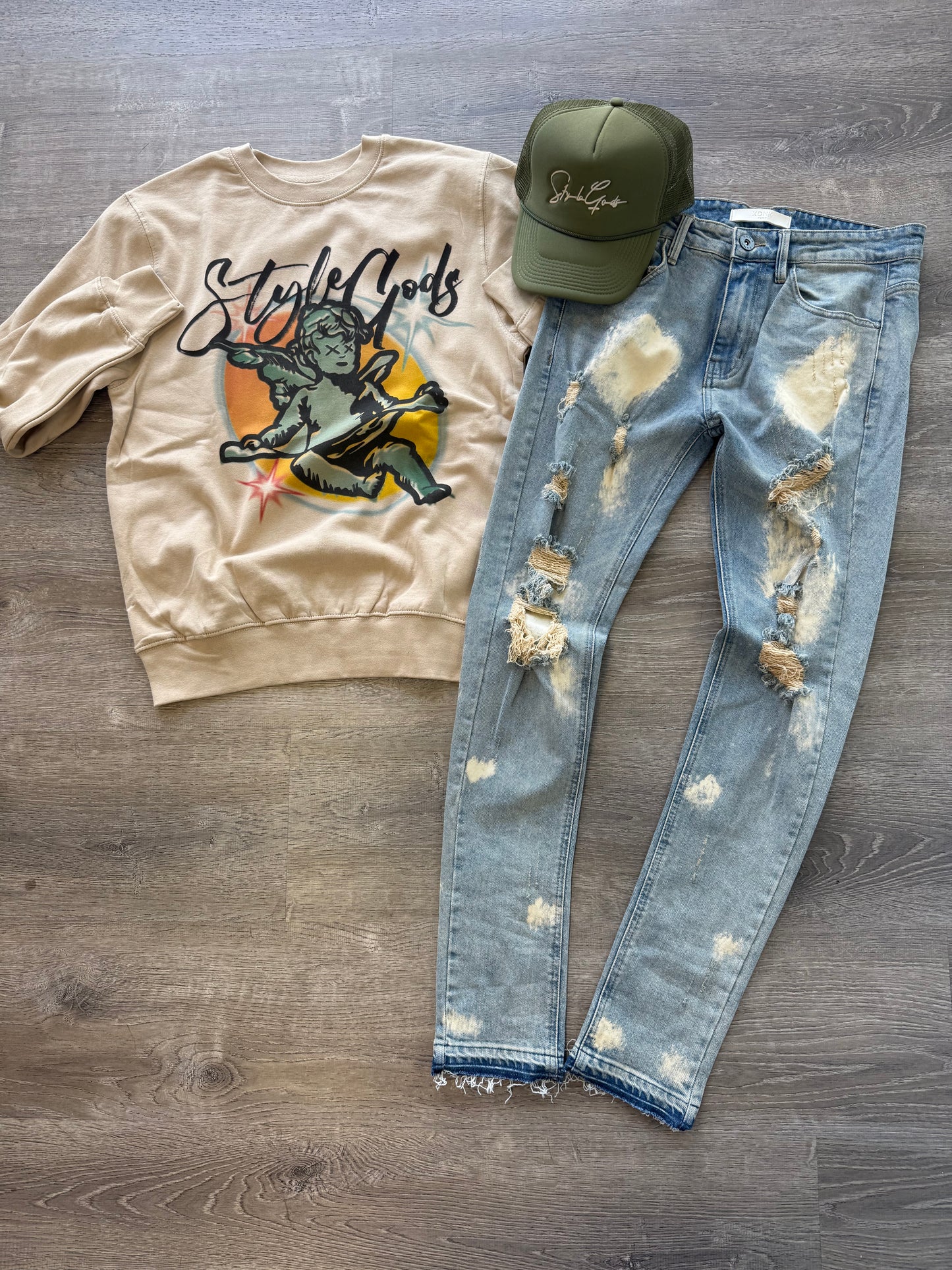 StyleGods Air Brush Style Crewneck SweatShirt - Tan\Multi