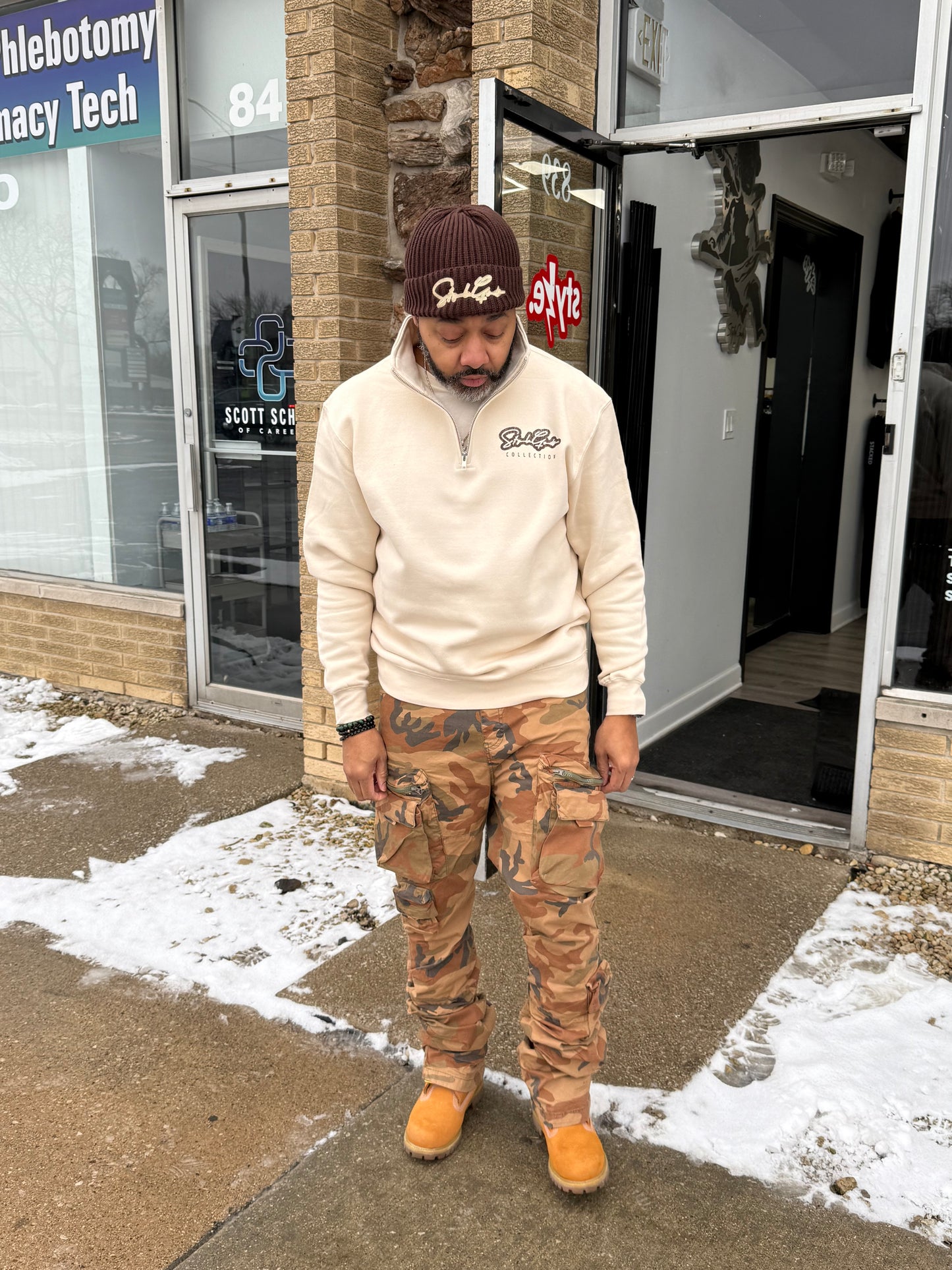 StyleGods Quarter Zip SweatShirt - Tan