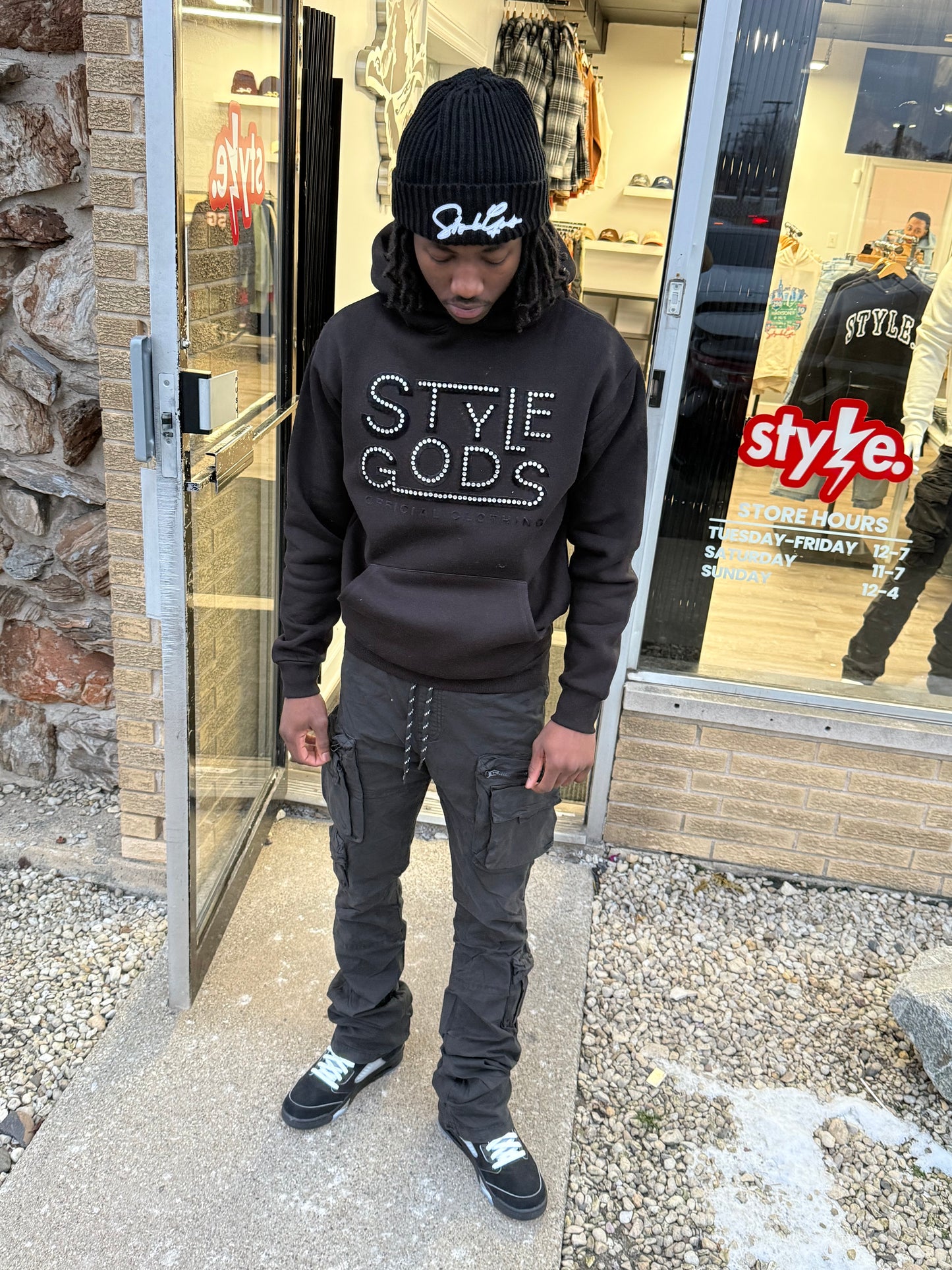 StyleGods RhineStone Oversized Hooded SweatShirt - Black