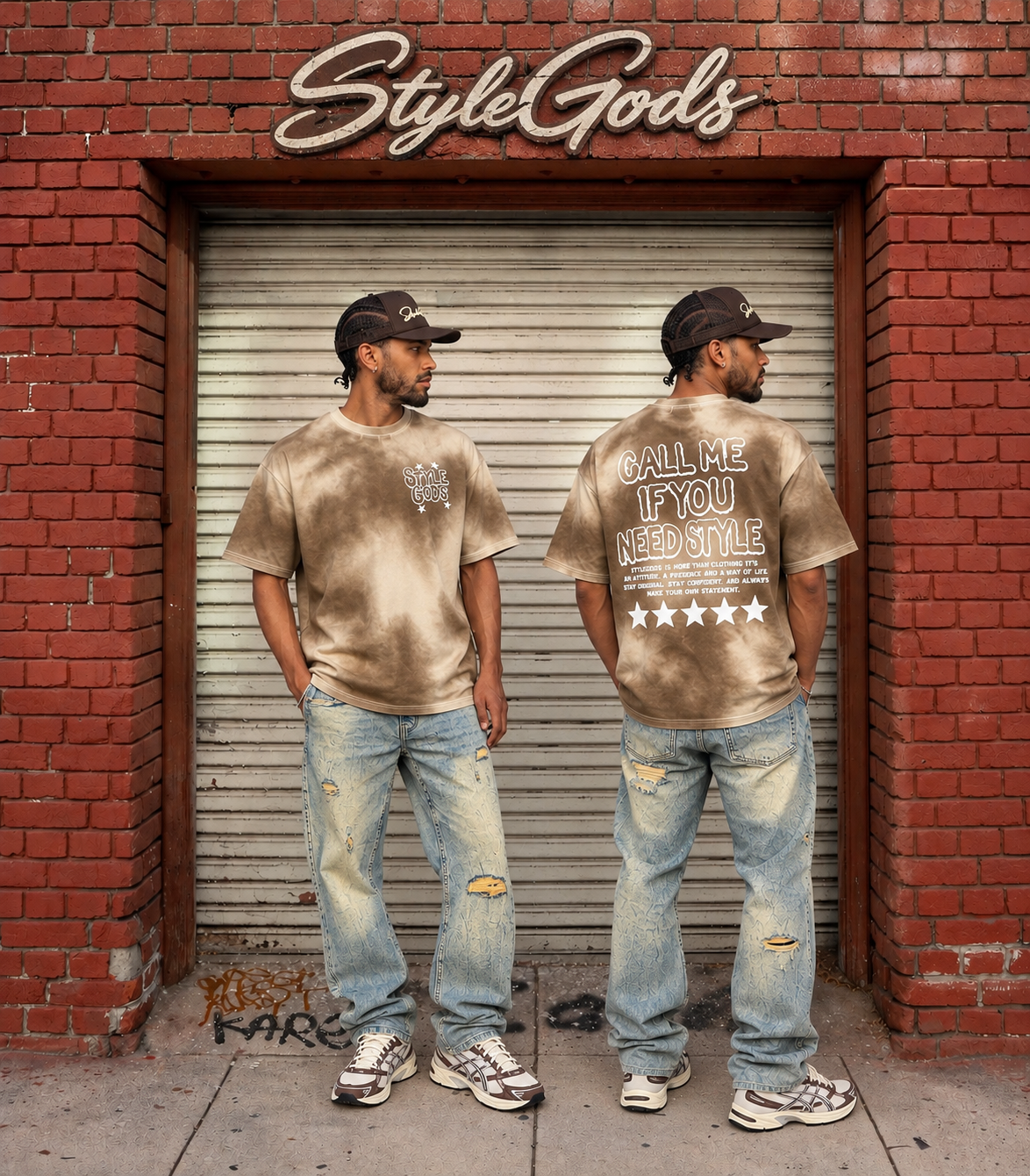 StyleGods Call Me T Shirt - Tan\Brown