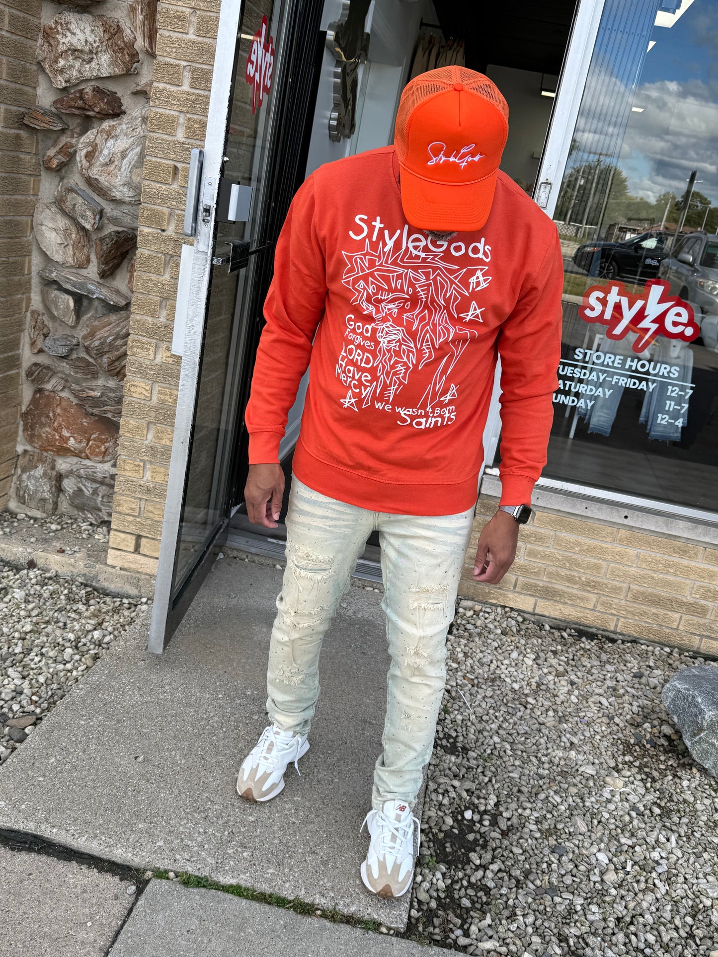 StyleGods Jesus Piece Crewneck SweatShirt - Burnt Orange
