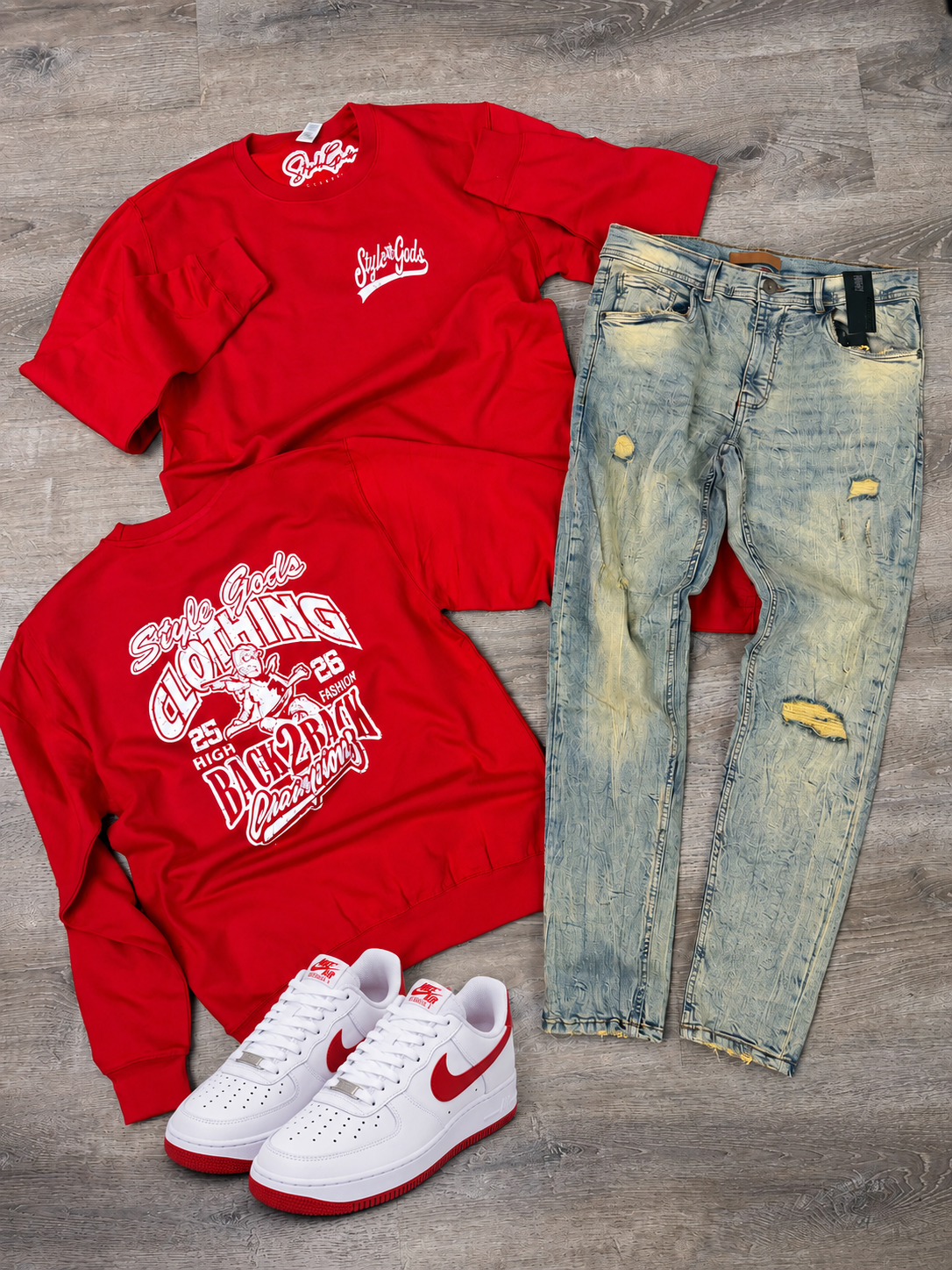 StyleGods Varsity Crewneck - Red\White