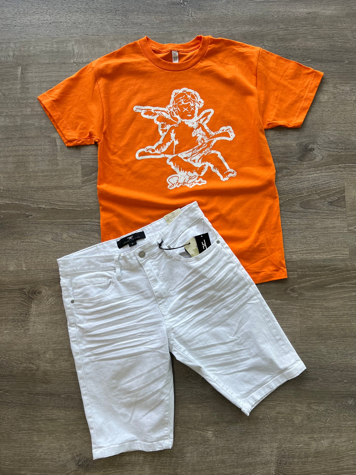 StyleGods Distressed Outline Angel - Orange/White