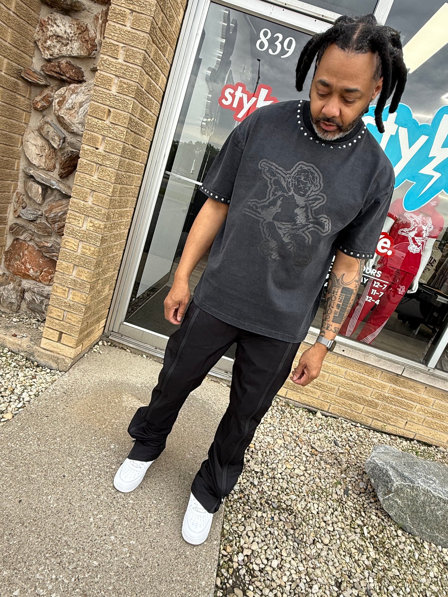 StyleGods Angel Rhinestone Shirt - Vintage Black