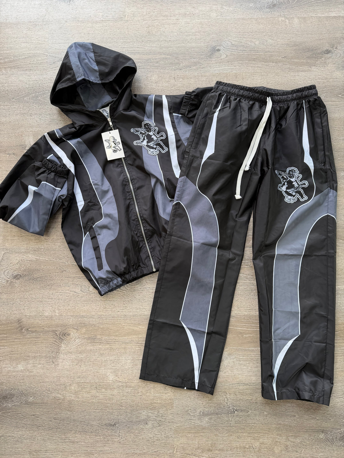 StyleGods Nylon Hoodie Track Suits Black\Grey\White
