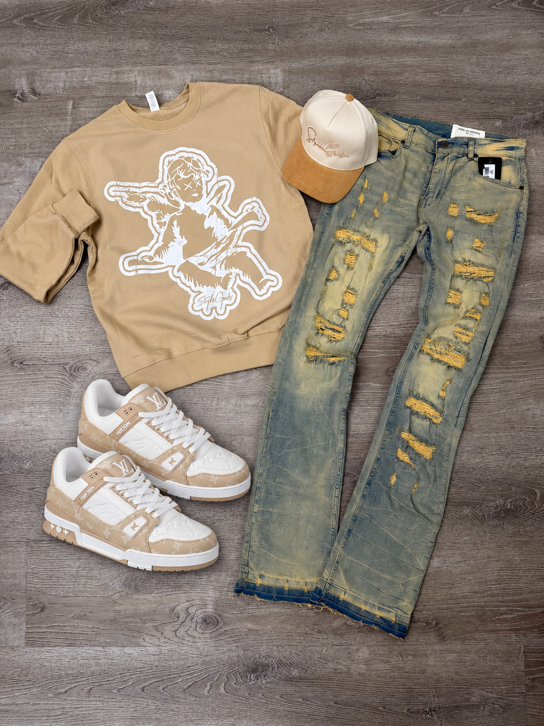 StyleGods Jumbo Angel Crewneck Tan
