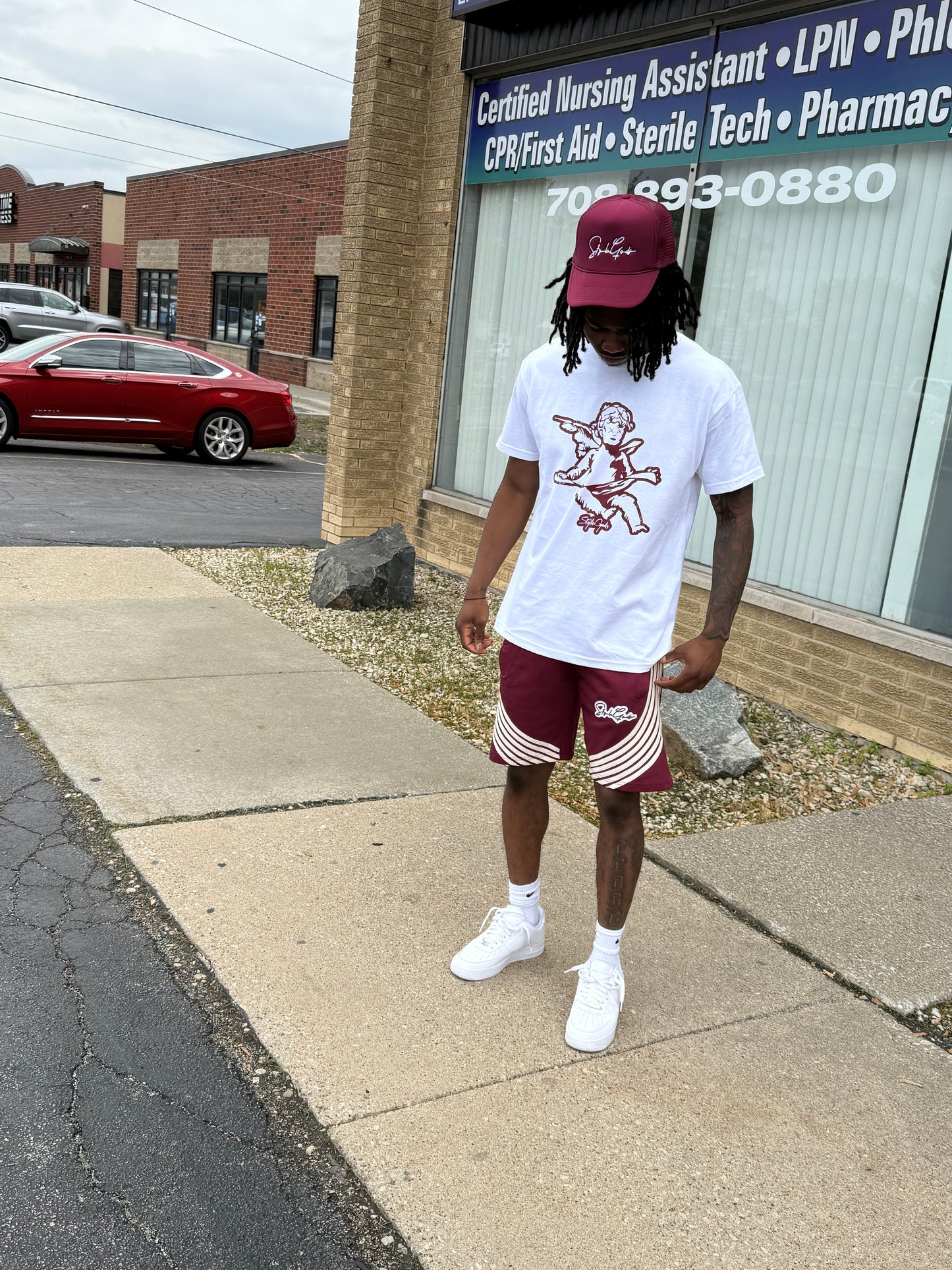 StyleGods Angel T Shirt - White\Maroon