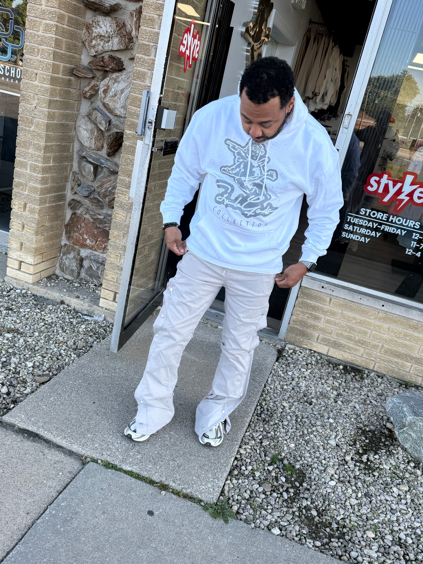 StyleGods Angel Rhinestone Hooded SweatShirt - White\Grey