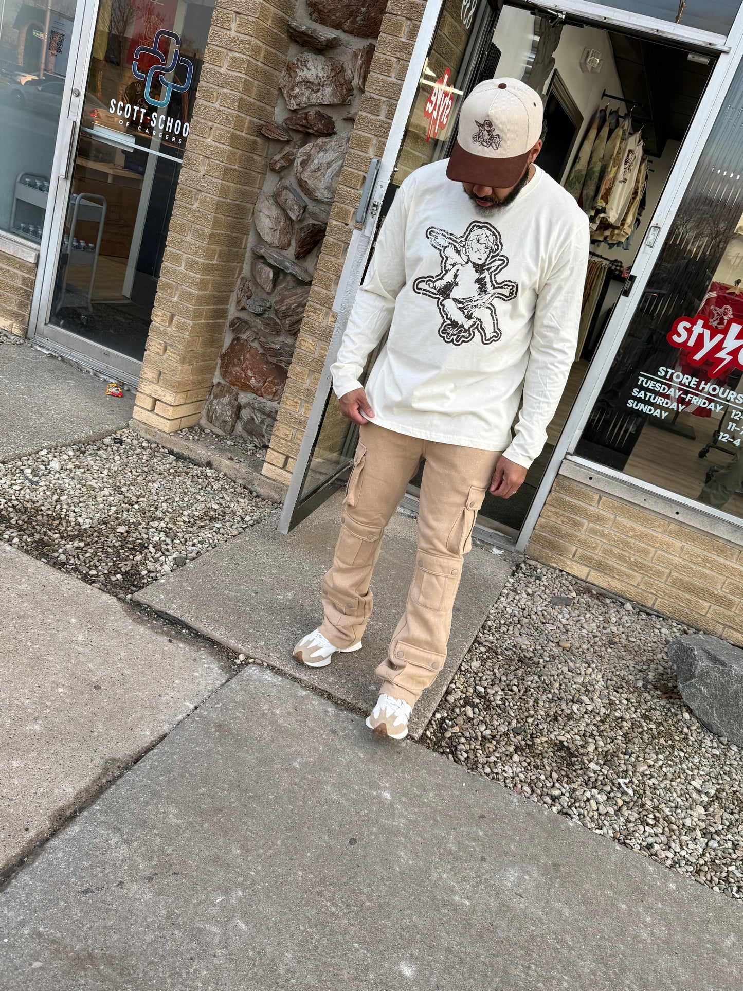 Voyage Studio Rhinestone Stacked Joggers- Khaki