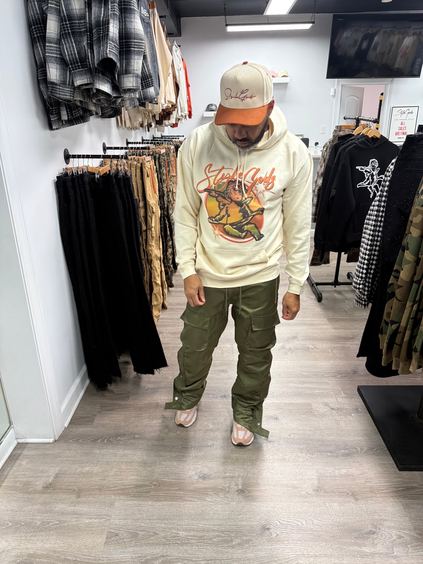 StyleGods Air Brush Style Hoodie SweatShirt - Tan\Multi