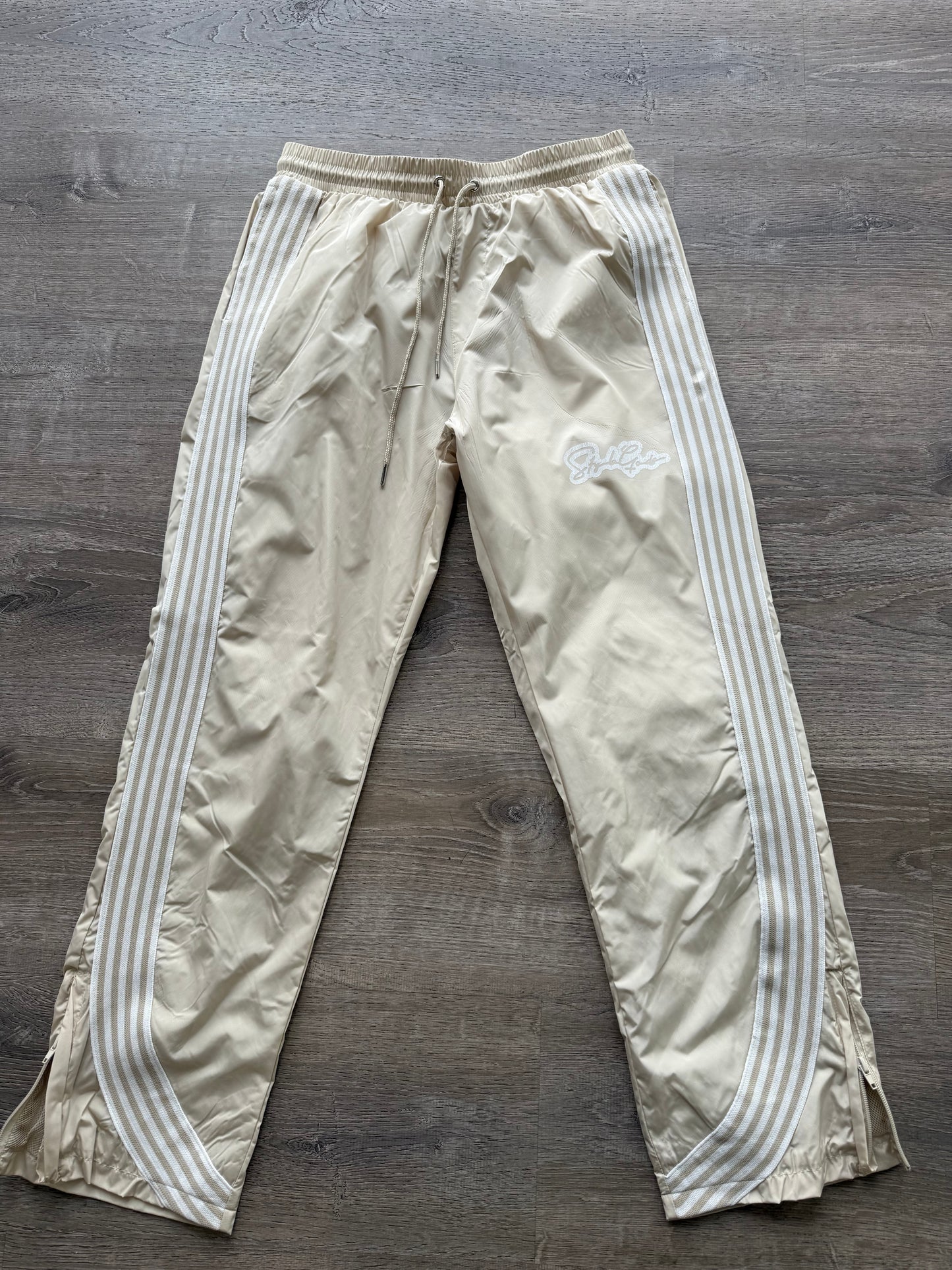 StyleGods Nylon Stacked 5 Joggers-Beige