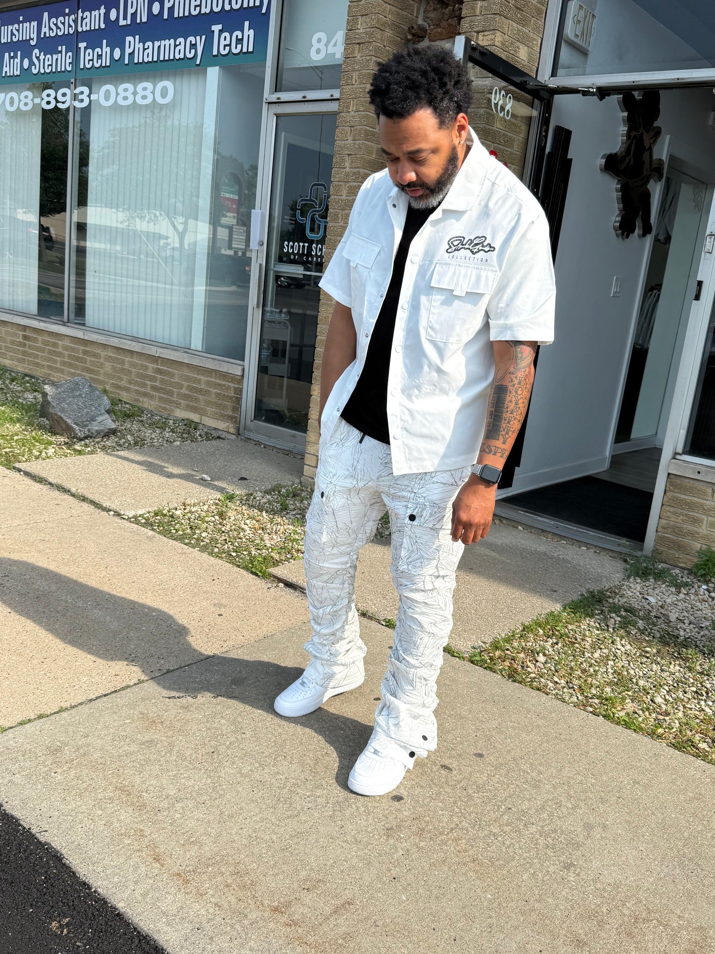 StyleGod Angel White Crop Button up Shirt - White\Black