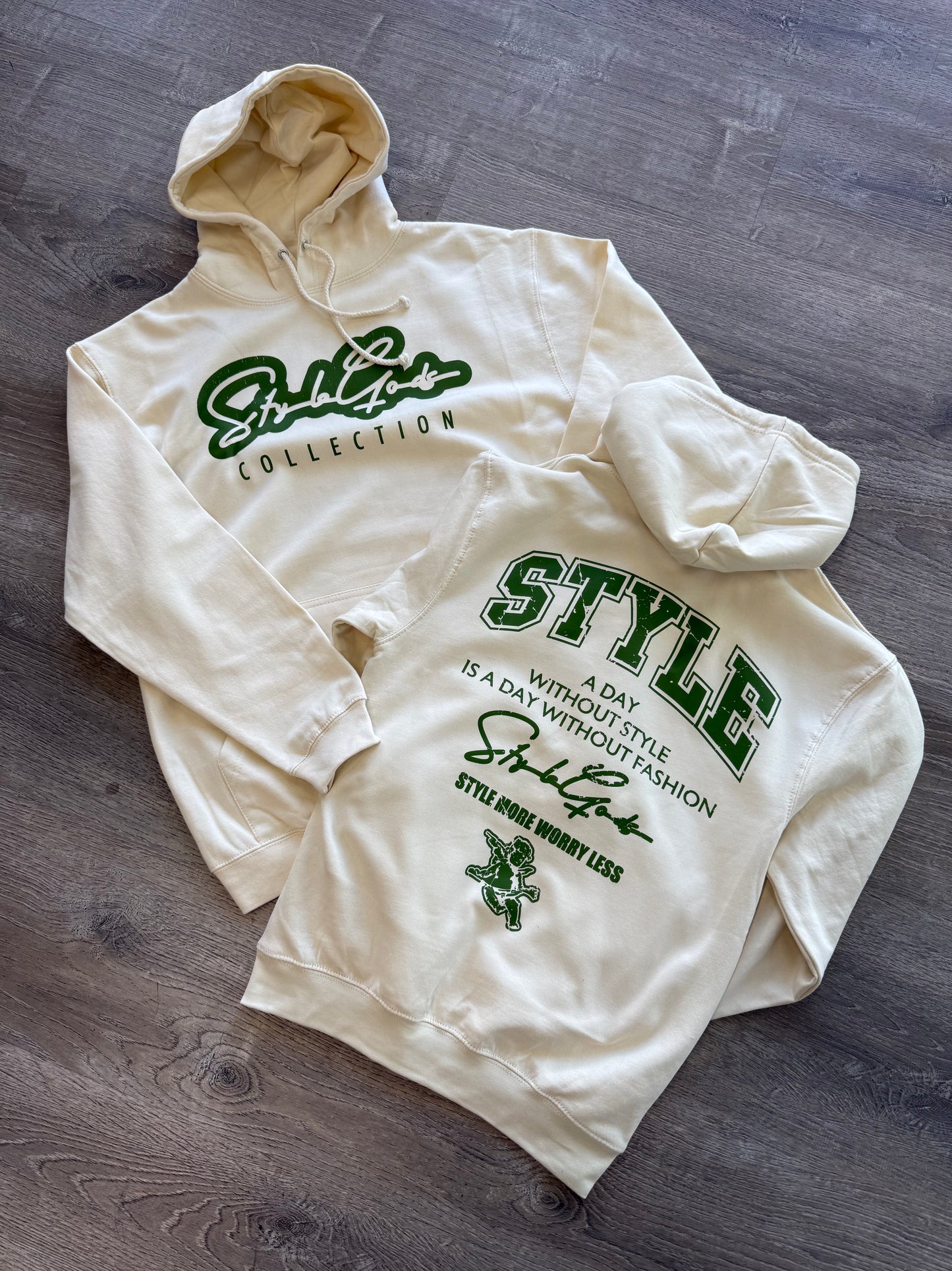 StyleGods Varsity Hooded SweatShirt - Tan\Olive