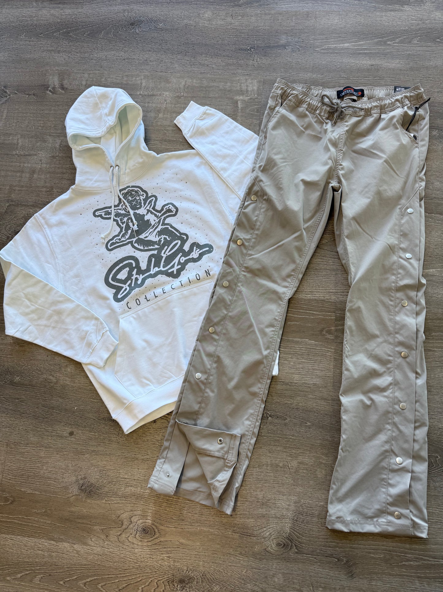 StyleGods Angel Rhinestone Hooded SweatShirt - White\Grey