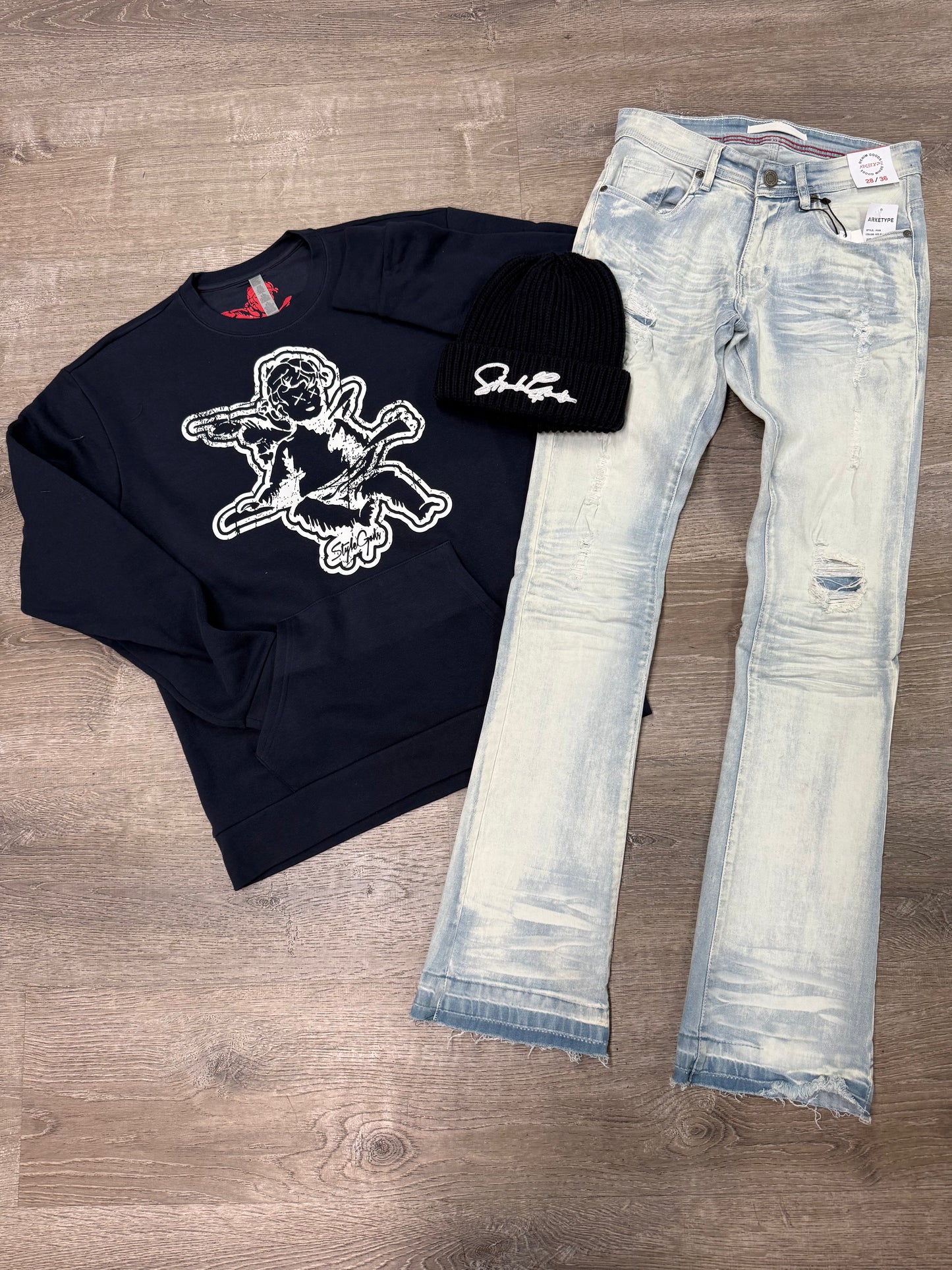 StyleGods Angel Pocket Crew SweatShirt - Navy