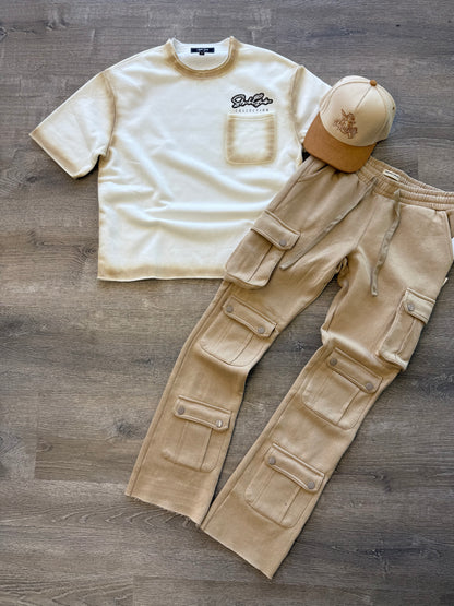 StyleGods Crop Short Sleeve Sweat Shirt- Tan