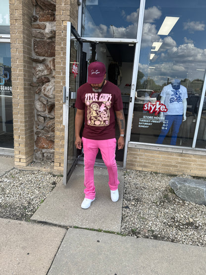 StyleGods World Is Yours T Shirt - Maroon\Cream\Pink