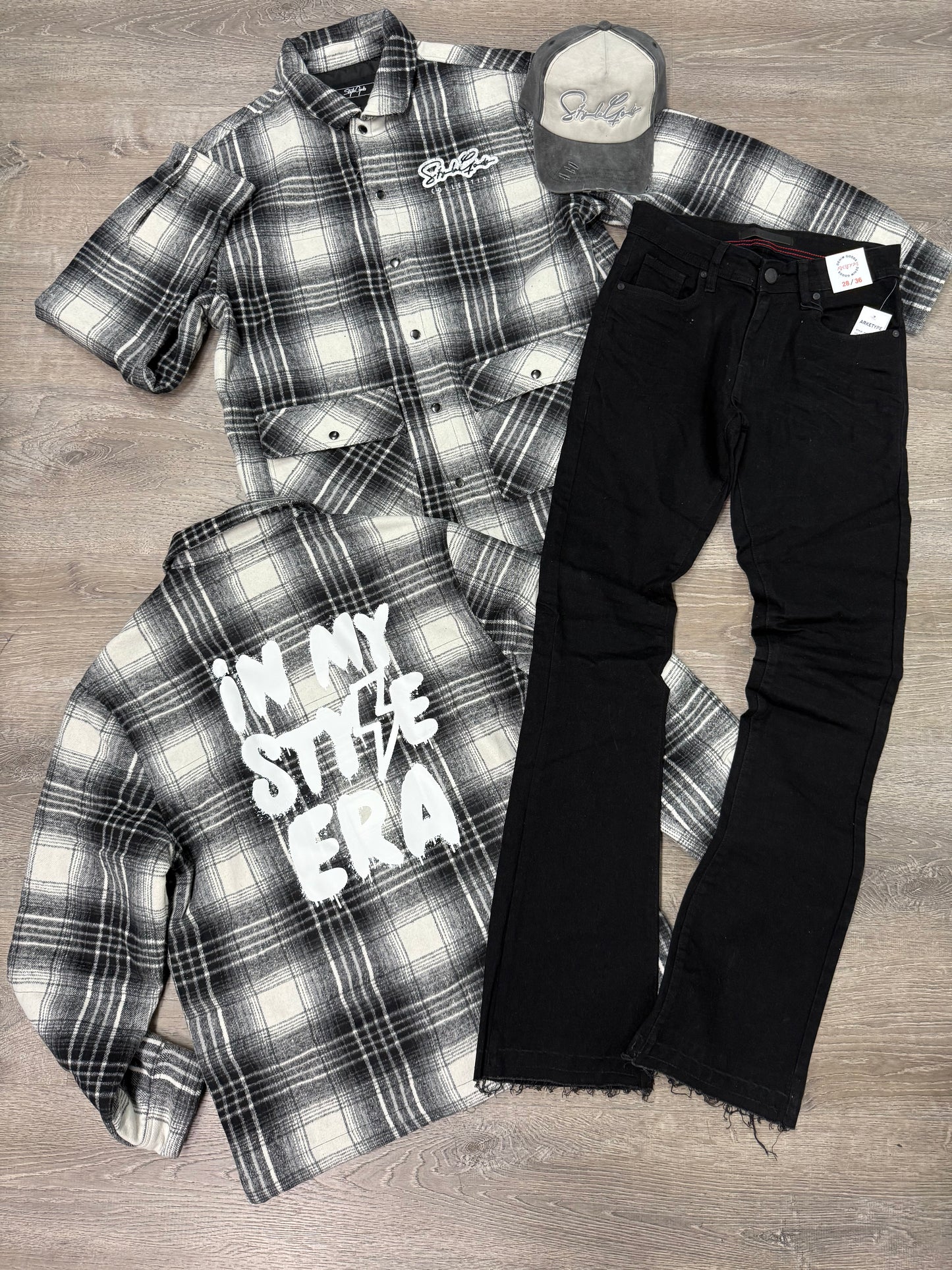 StyleGods Heavy Flannel Shirt - White/Black