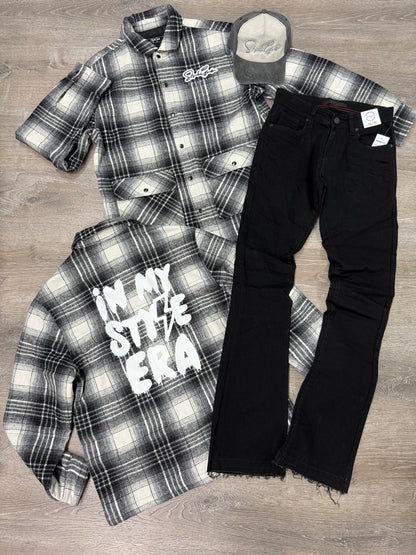 StyleGods Heavy Flannel Shirt - White/Black