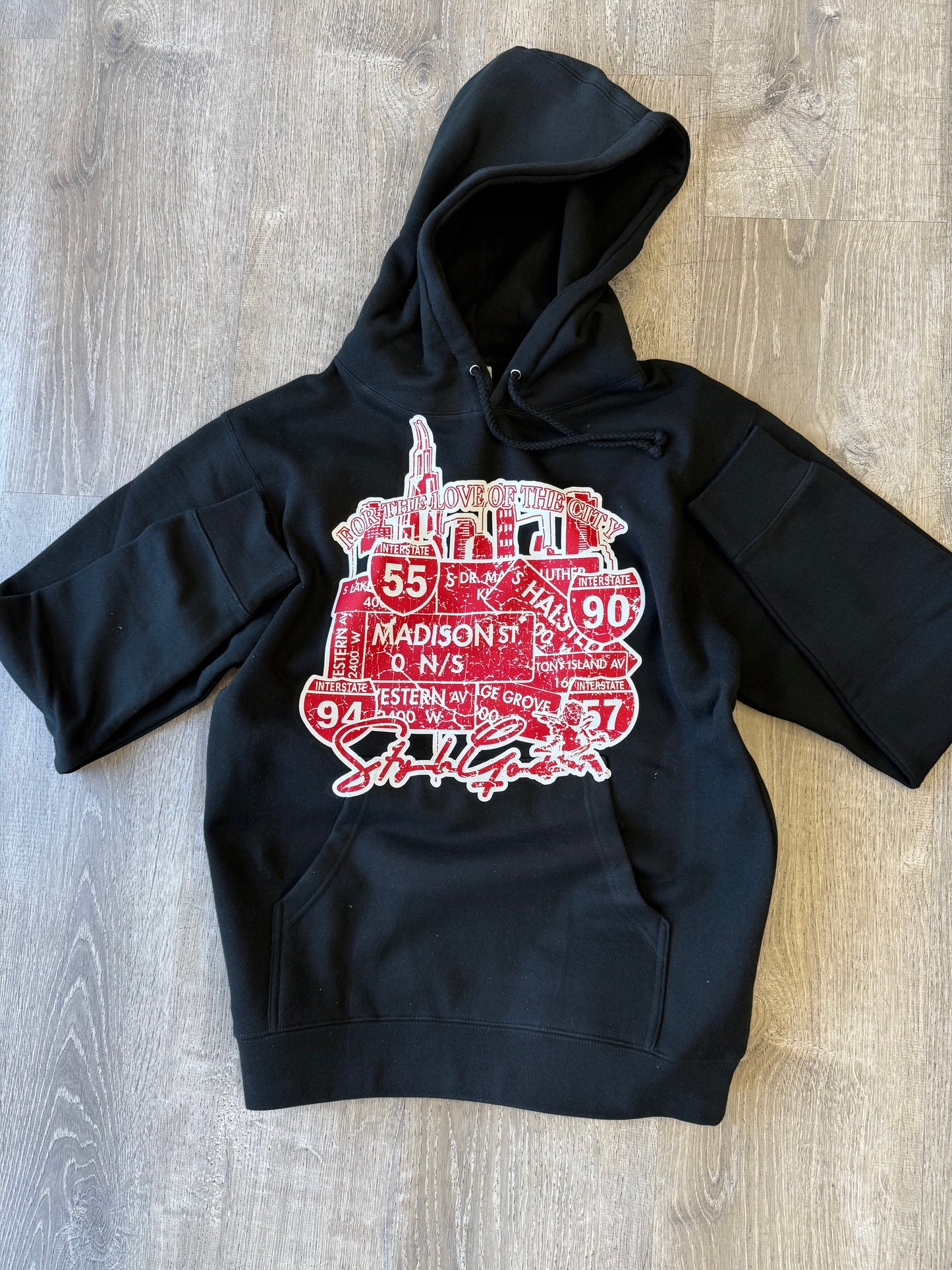 StyleGods City Hooded SweatShirt - Black\Red Clearance