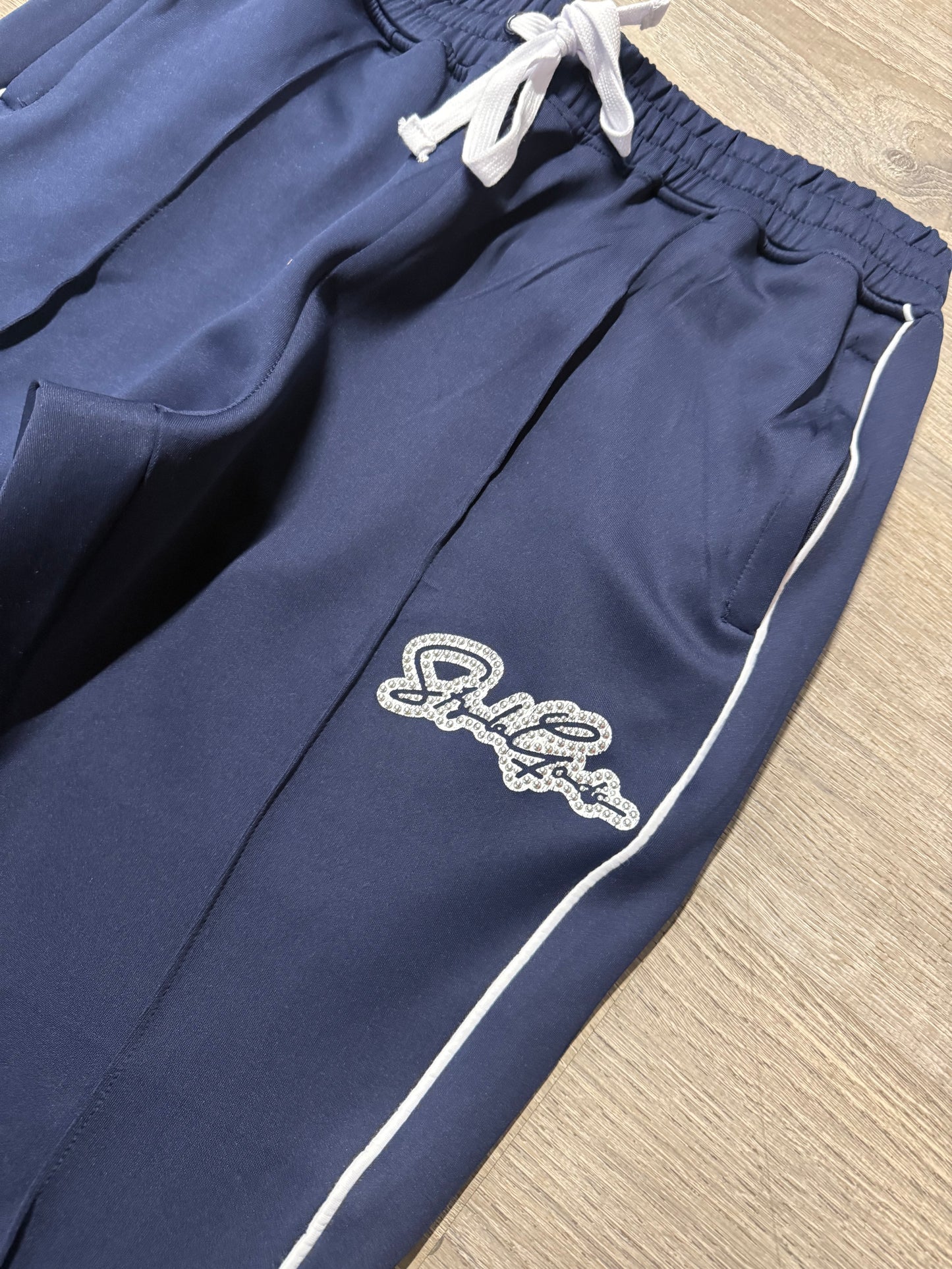 StyleGods Nail Head STACKED Track Pants- Navy