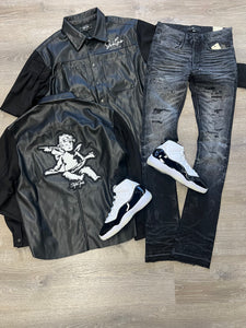 StyleGods Leather and Suede Shirt - Black/White