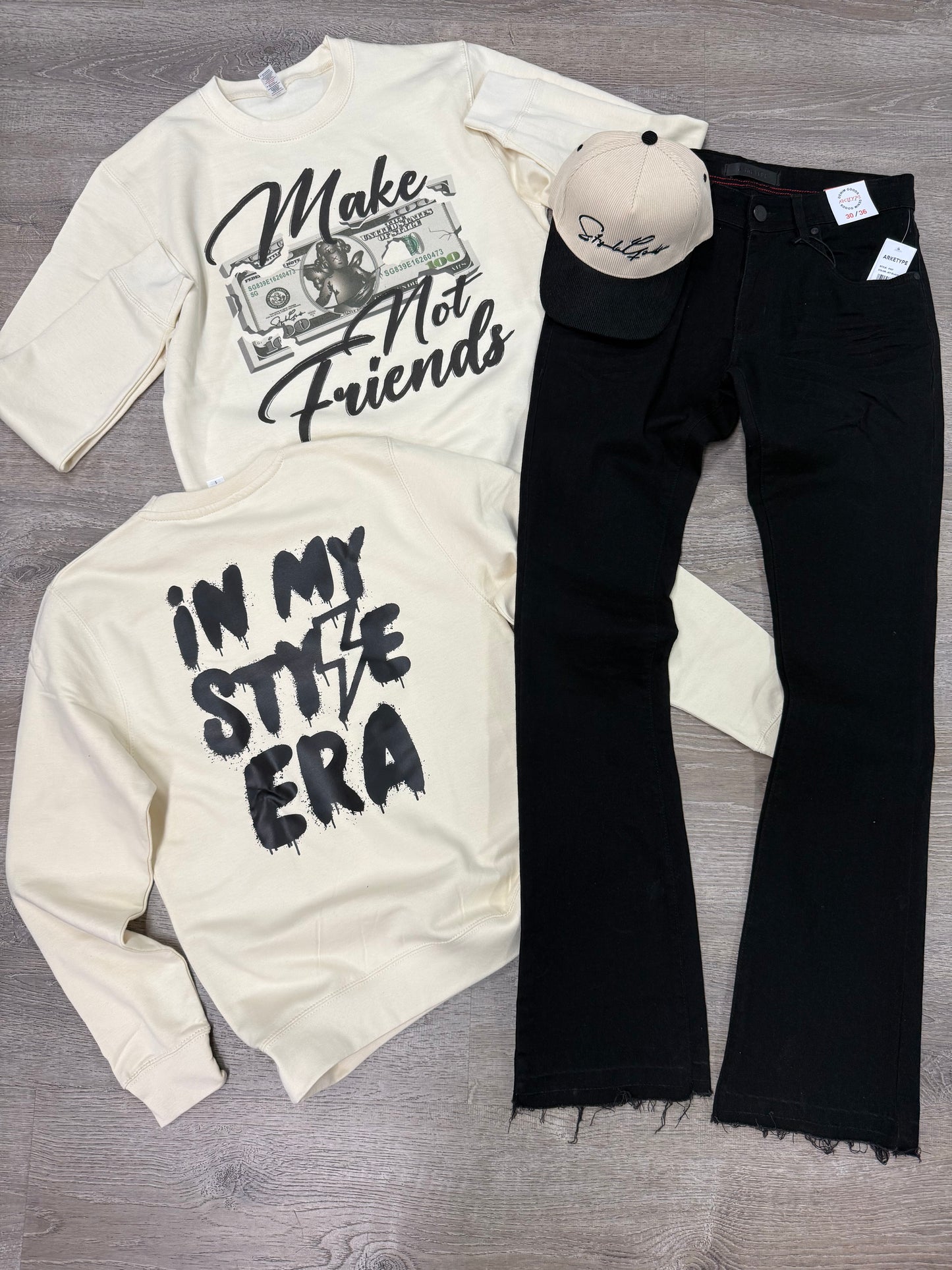 StyleGods Make Money Not Friends  Crewneck SweatShirt - Tan