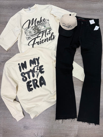 StyleGods Make Money Not Friends  Crewneck SweatShirt - Tan