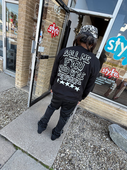 StyleGods Call Me Crewneck - Black\White