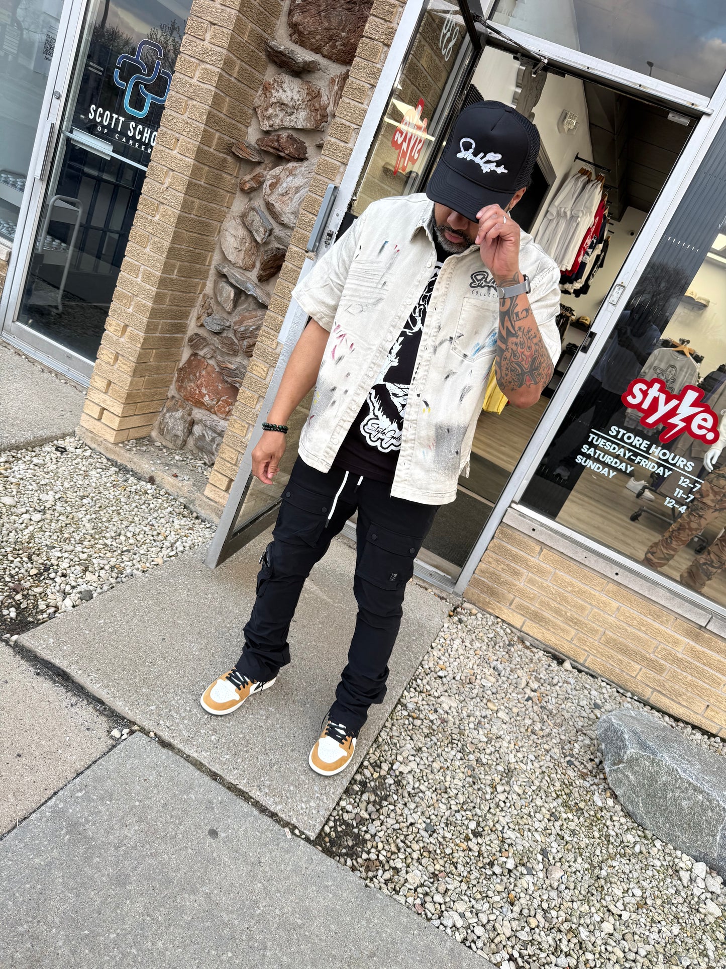 StyleGods Denim Crop Button UP - Off White\Multi