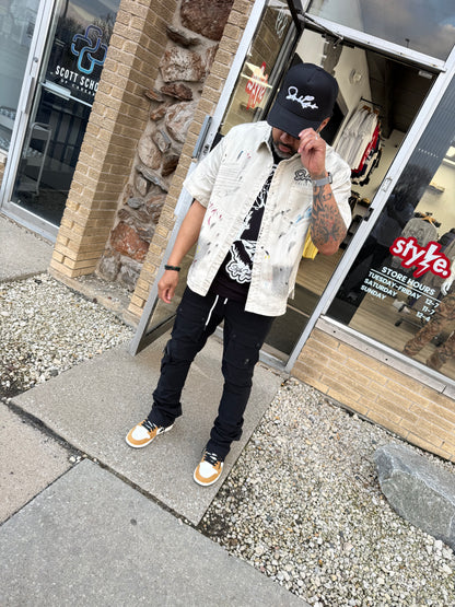 StyleGods Denim Crop Button UP - Off White\Multi