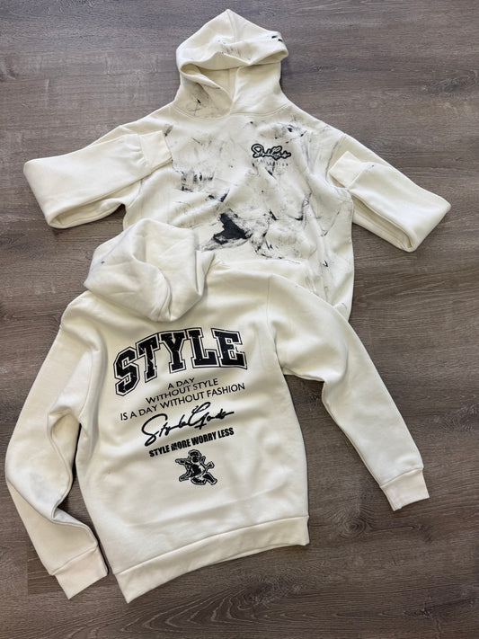 StyleGods Signature Paint Oversized Hooded SweatShirt - Cream\Black
