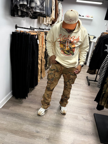 StyleGods Air Brush Style Hoodie SweatShirt - Tan\Multi