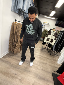 StyleGods Fleece RhineStone Stacked Joggers  - Black