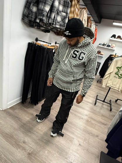 StyleGods Houndstooth Hoodie SweatShirt- White/Black