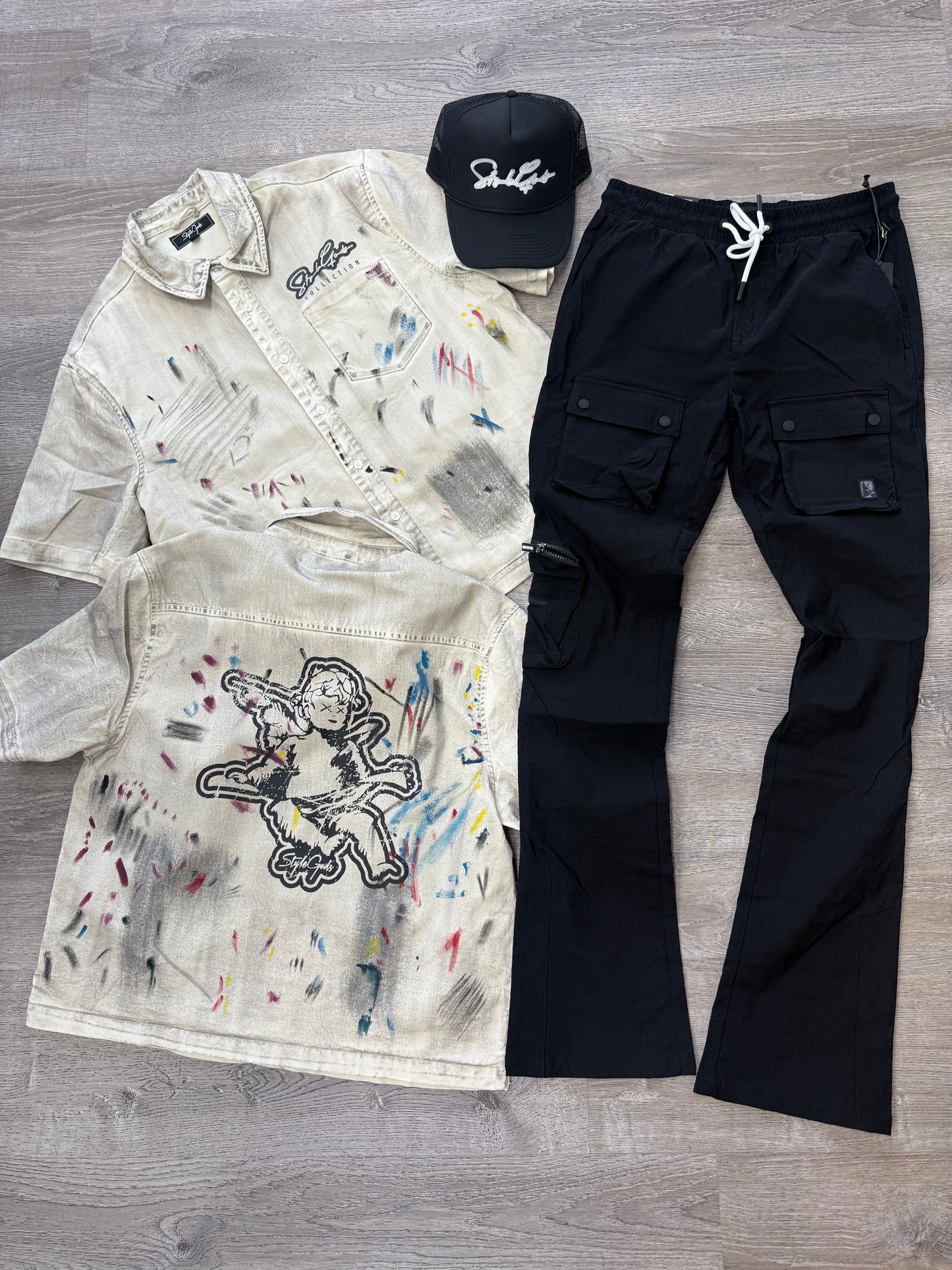 StyleGods Denim Crop Button UP - Off White\Multi
