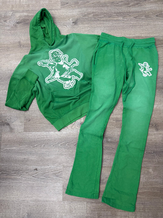 StyleGods Angel Pullover Stacked Jogging Suit - Kelly Green