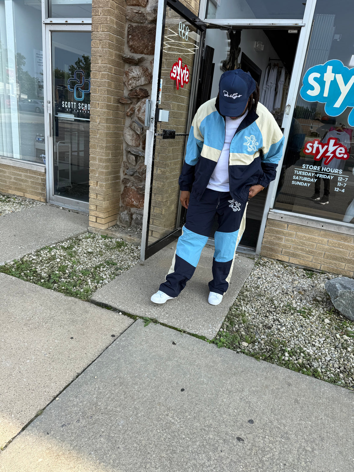 StyleGods Nylon Track Suits - Navy\Cream\Light Blue