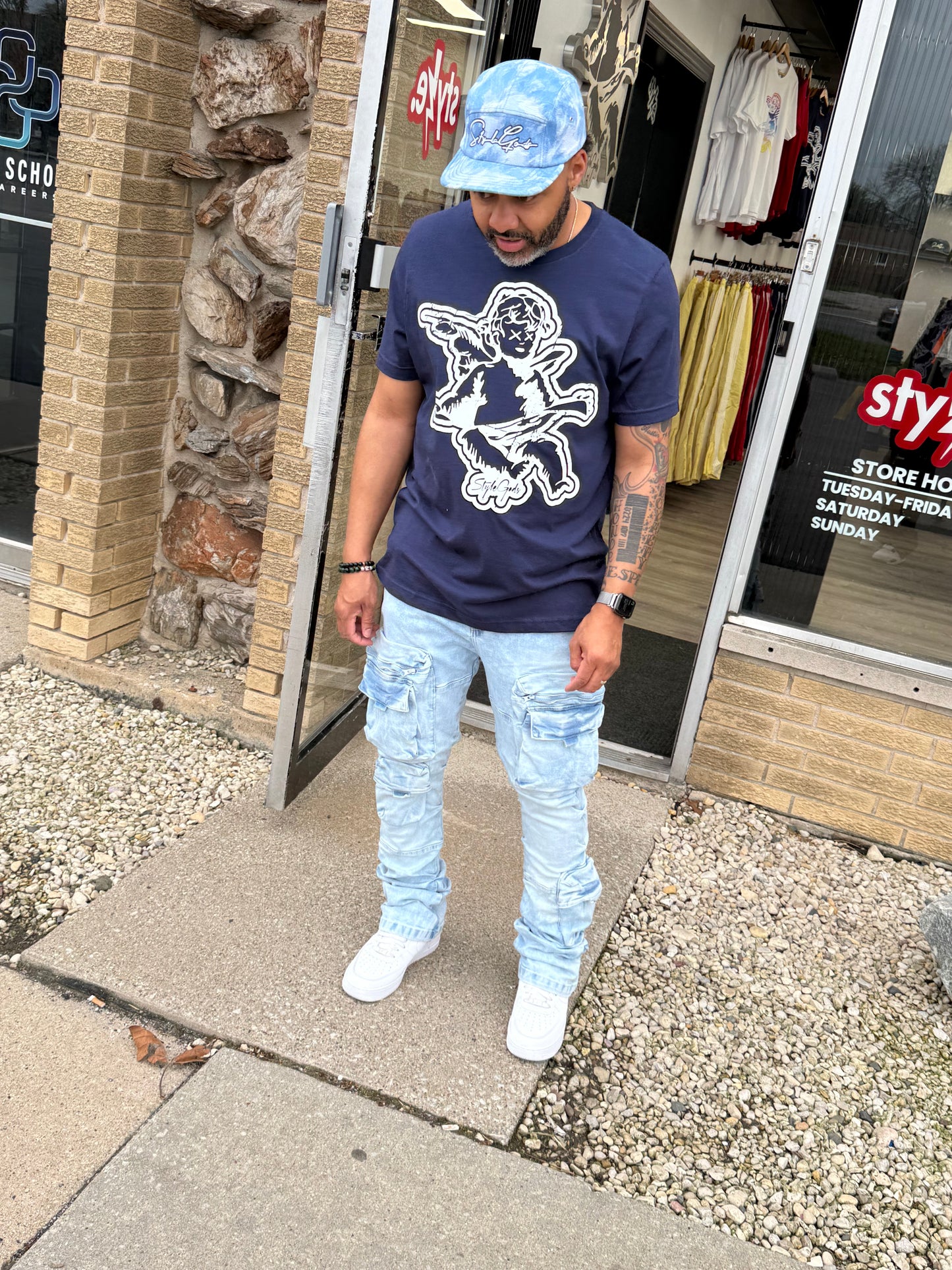 StyleGods Jumbo Angel T Shirt Navy\White