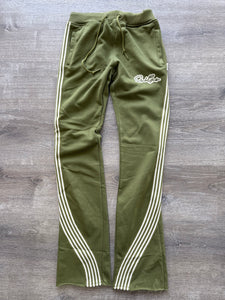 StyleGods Fleece Stacked 5 Joggers  Olive\Tan